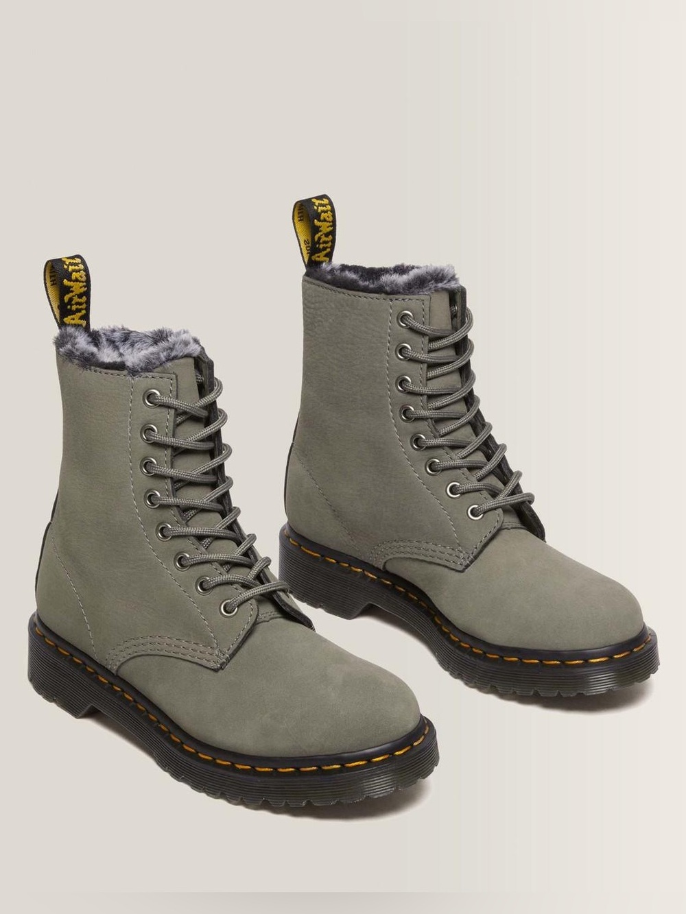 NWT Dr. Martens 1460 Serena Nickel Grey Faux Fur Lined Nubuck Leather Boot - 6